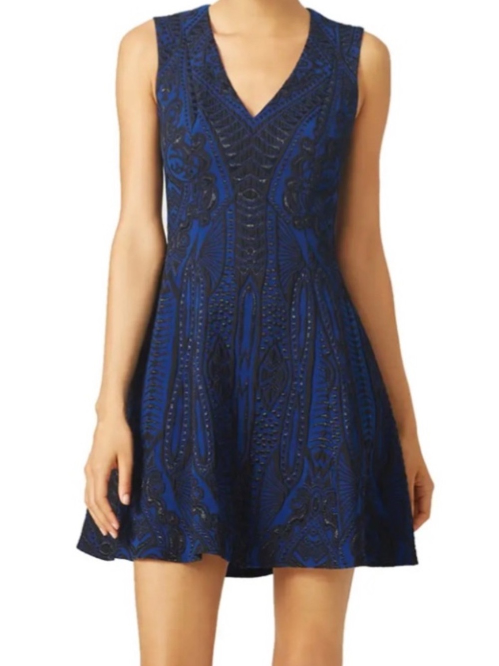 BCBG MaxAzria Black & Blue Hannelli Fit And Flare Sleeveless Dress Sz 4